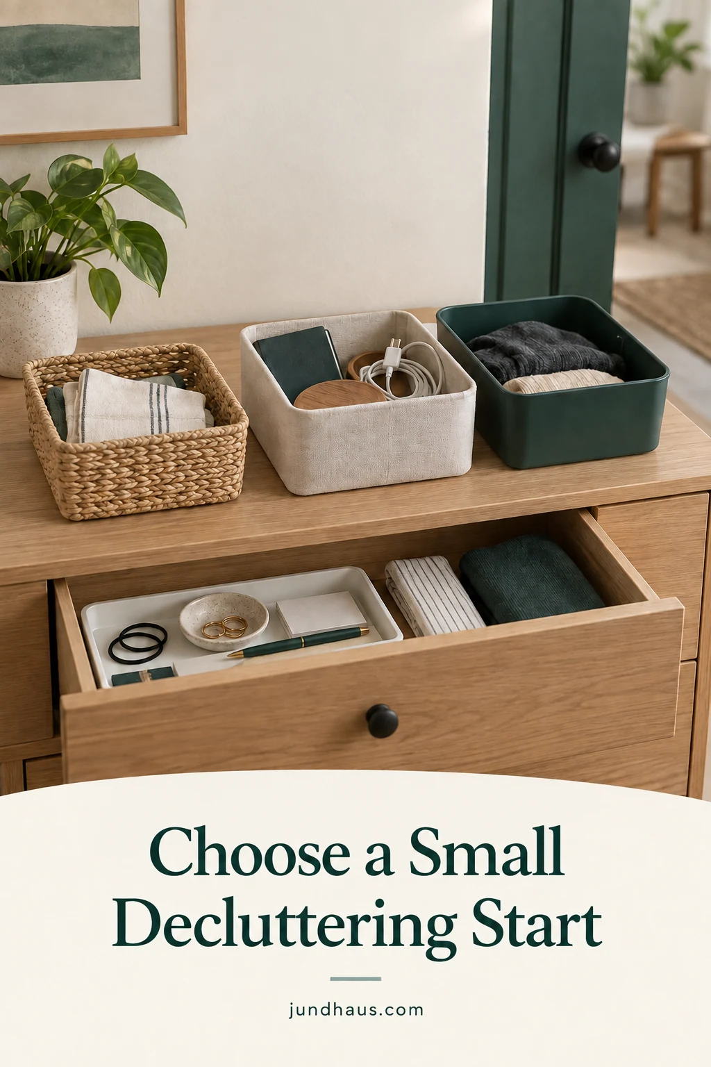 A small open drawer with a bounded sorting area and separate textile bins.